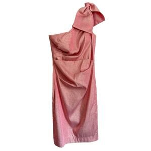 Rickie Freeman Teri Jon Pink Cocktail Dress One Shoulder Ruched Jacquard Gown